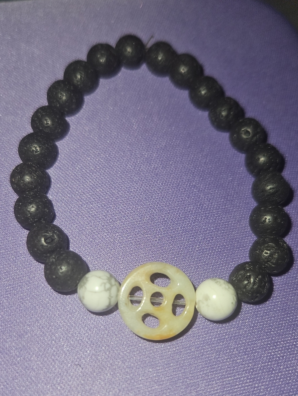 Carved Jade And Lava Stone Bracelet